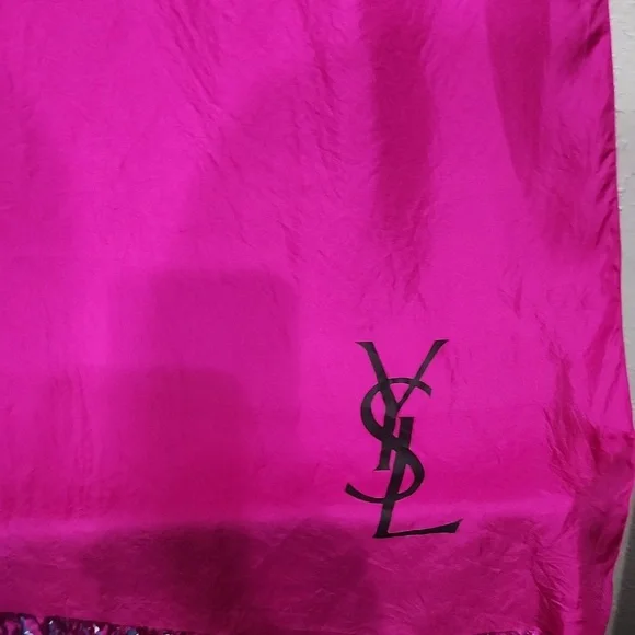 YSL Vintage Silk Scarf Pink Black Made In France - Picture 4 of 8